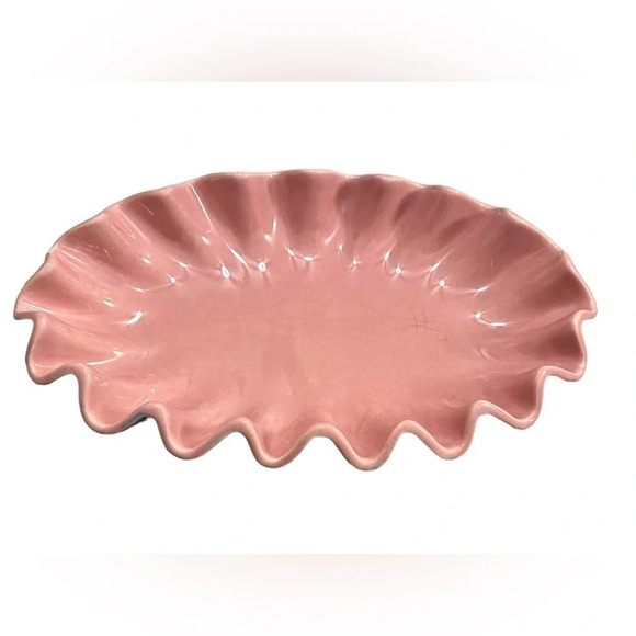 Royal Haeger MCM ruffled rim vintage oblong console bowl in mauve agate R309